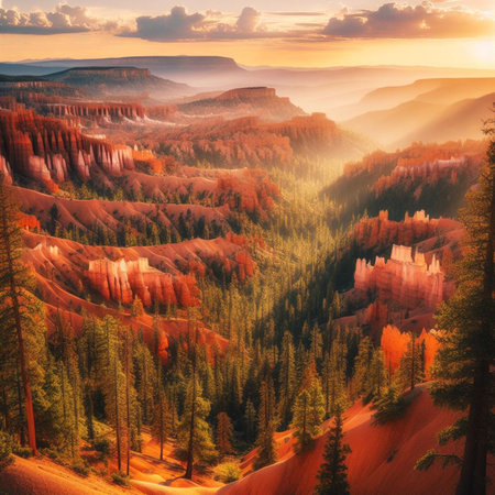 Sunrise over Red Rock Canyon in Bryce Canyon National Park, Utah, USAの素材