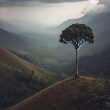 Pine tree on a hillside in the highlands of Sri Lankaの素材