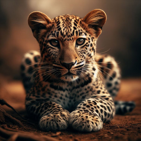 Leopard (Panthera pardus) sitting on the groundの素材