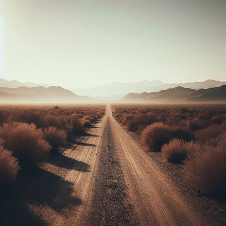 Dirt road in the desert, California, USA. Toned.の素材