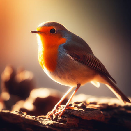 robin bird (Erithacus rubecula) at sunsetの素材