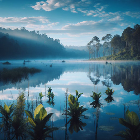 Pang Ung lake, Mae Hong Son province, Northern Thailand.の素材