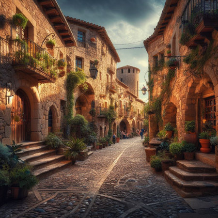 Street in old town of Tarragona, Catalonia, Spainの素材