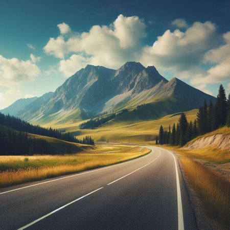 Road in the mountains. Beautiful nature background. 3d rendering.の素材