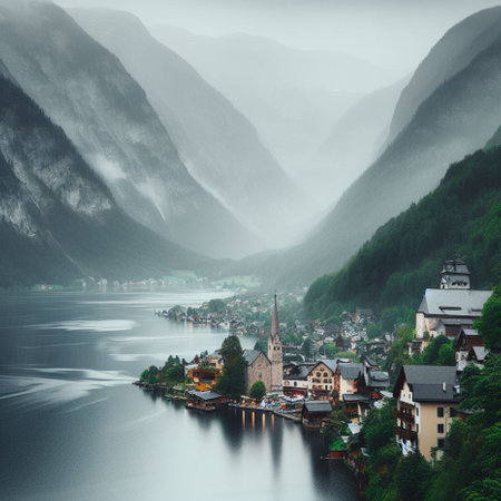 Hallstatt village in the Austrian alps. Hallstatt is one of the most beautiful villages in Europe.の素材