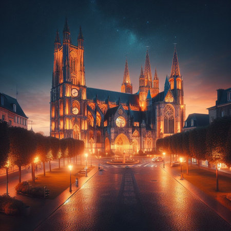 Cathedral of St. Vitus in Prague, Czech Republic at nightの素材