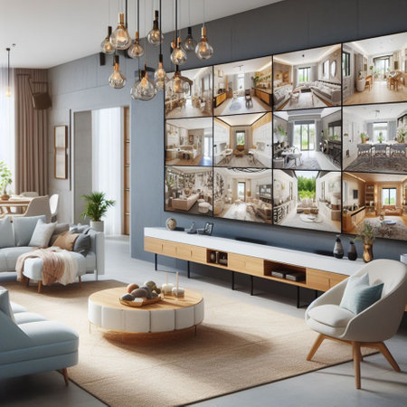 Interior of modern living room with gray walls, concrete floor, comfortable sofa, coffee table and sofas. 3d renderingの素材