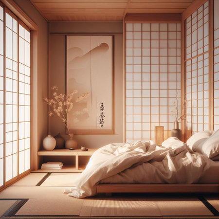Japanese style bedroom interior design. 3D rendering. Japanese style.の素材