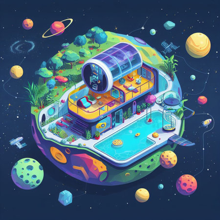 Planets and space station isometric composition with spaceship on planet earth vector illustrationの素材
