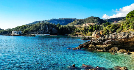Panoramic view of the coast of Costa Brava, Catalonia, Spainの写真素材