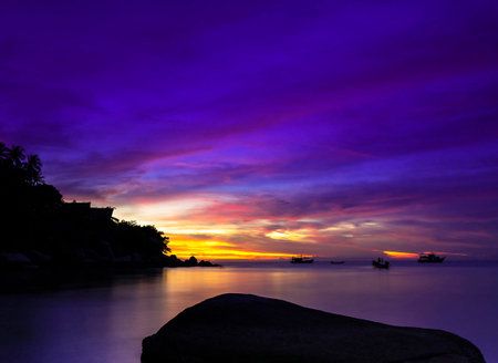 Sunset on the beach at Koh Lipe, Satun, Thailandの写真素材
