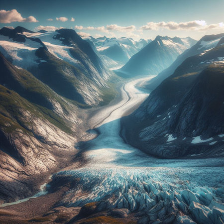 Beautiful mountain landscape with glacier and lake in Alaska, USA.の素材
