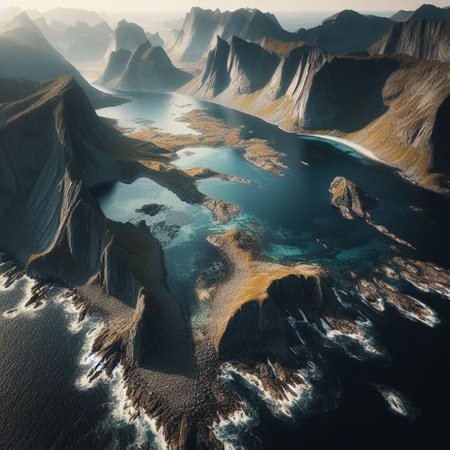 Fantasy alien planet. Mountain and lake. 3D illustration.の素材