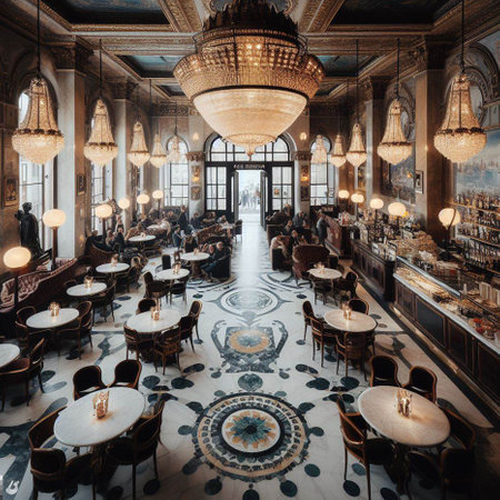 Luxury interior of a luxury restaurant with vintage furniture and lightingの素材