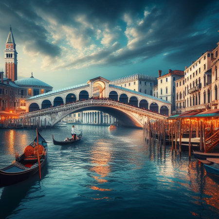 Beautiful view of Grand Canal with Rialto Bridge, Venice, Italyの素材