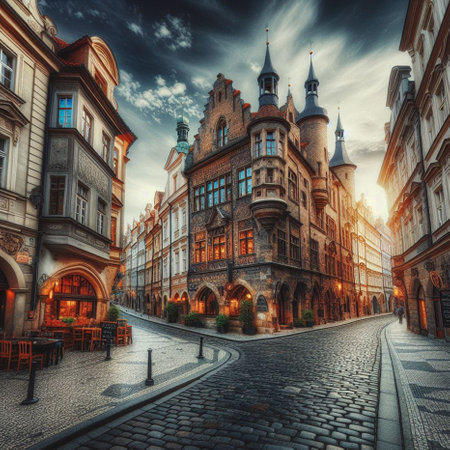 Old town street in Prague, Czech Republic. Historical architecture background.の素材