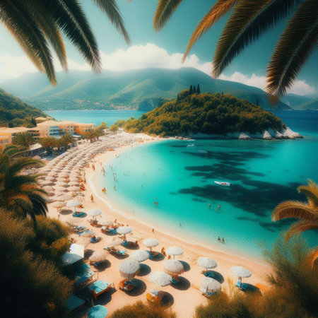 Tropical beach in Montenegro. View from above. Toned.の素材