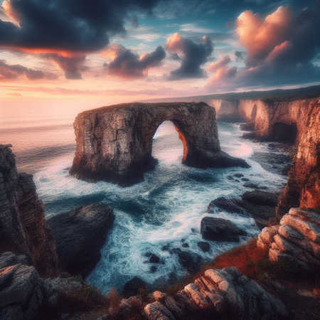 Dramatic seascape. Dramatic overcast sky. Beauty world.の素材