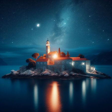 Fantasy image of the island of Sveti Stefan in Montenegro.の素材