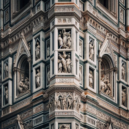 Detail of the facade of the Basilica di Santa Maria del Fiore in Florence, Italyの素材