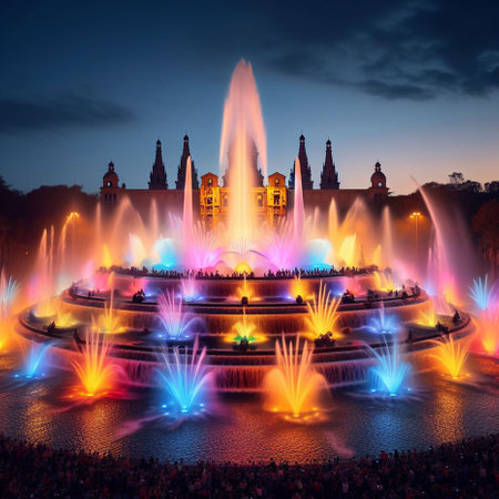 The famous Montjuic fountain in Barcelona, Spain.の素材