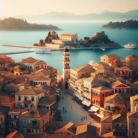 Vintage style image of the island of Corfu, Greece.の素材
