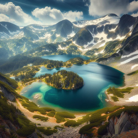 Fantastic mountain lake in the Carpathian mountains. Ukraine, Europe. Beauty world.の素材