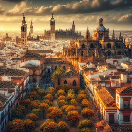 Panoramic view of the city of Seville, Spain.の素材