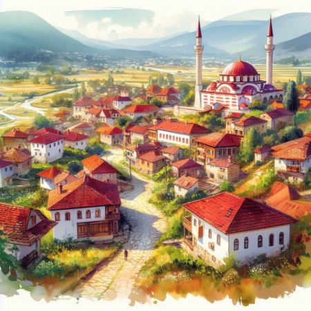 Panoramic view of the old town of Sarajevo, Bosnia and Herzegovinaの素材