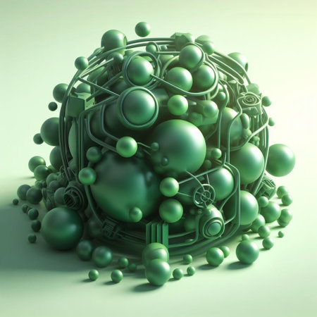Abstract sphere with green spheres. 3D illustration. 3D rendering.の素材