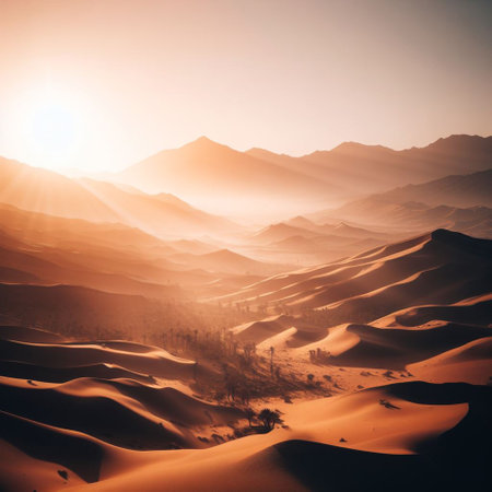 Sunset over the sand dunes in the desert of Egypt.の素材
