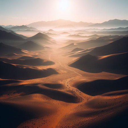 Sunset over the sand dunes of the Sahara desert, Moroccoの素材
