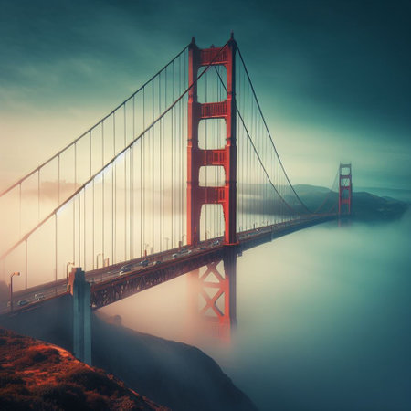 Golden Gate Bridge in San Francisco, California, USA. Foggy morning.の素材