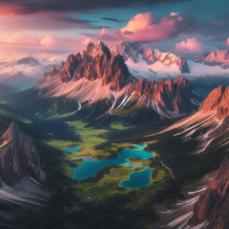 Fantastic panorama of the Dolomites at sunrise.の素材