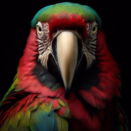 Portrait of a colorful macaw parrot on a black backgroundの素材