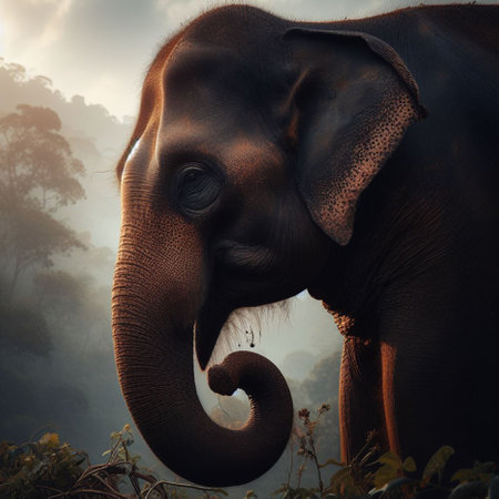 Elephant in the jungle of Sri Lanka, Asia. Vintage styleの素材