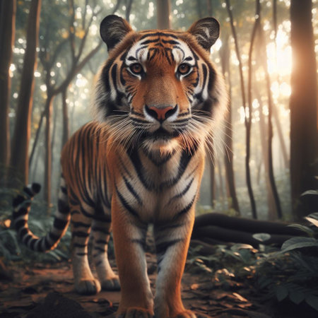 Beautiful tiger in the forest at sunset. Tiger in the jungle.の素材