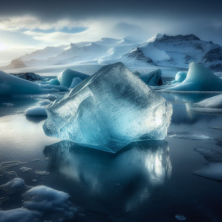 Icebergs in Jokulsarlon glacier lagoon, Icelandの素材