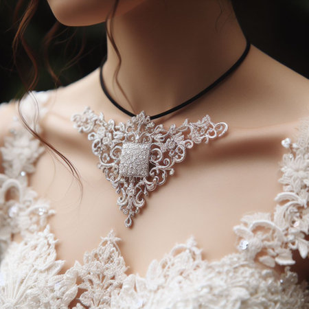 Beautiful white wedding dress with beads on a mannequin.の素材