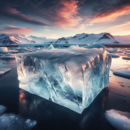 Beautiful winter landscape with icebergs in Jokulsarlon glacier lagoon, Iceland, Europeの素材