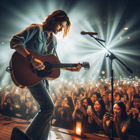 during the concert of the Norwegian singer Hekla at the Traenafestival, music festival taking place on the small island of Traenaの素材