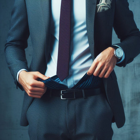 Close-up of a young businessman in a suit pulling his shirt off.の素材