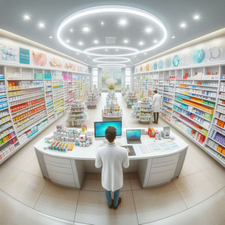 Pharmacist and customer in the drugstore. 3d renderingの素材