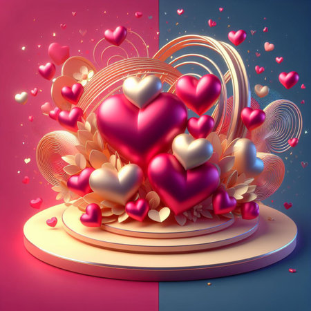 Valentine's day background with hearts. 3D illustration.の素材