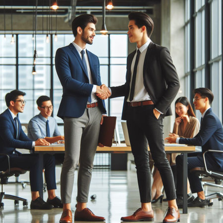 Business people shaking hands, finishing up a meeting. Business concept.の素材