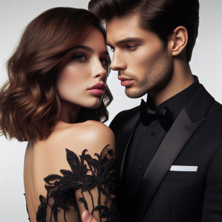 Portrait of a beautiful couple in elegant clothes. Fashion photo.の素材