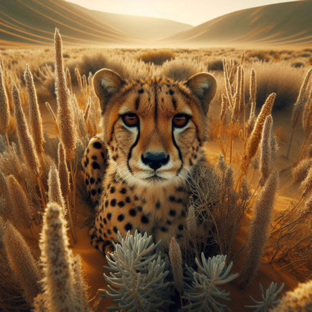 Cheetah in the steppe. Digital painting. 3d renderingの素材