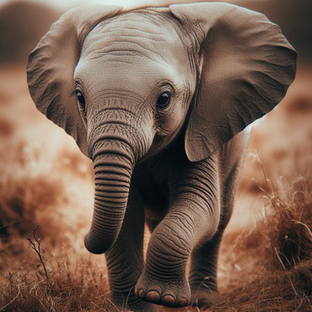 African elephant in the savannah. Kenya, Africa. Vintage style.の素材