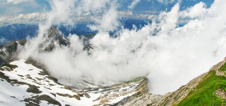 Panoramic view of the Swiss Alps in summer, Switzerland.