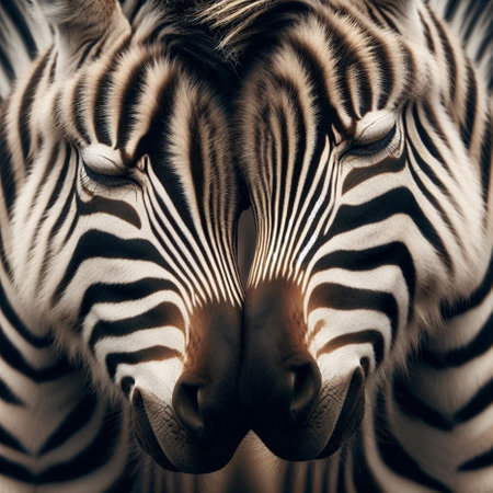 Close up of a zebra's face with black and white stripesの素材